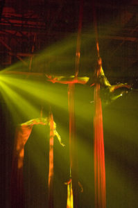 Aerial acrobatics in stage lighting