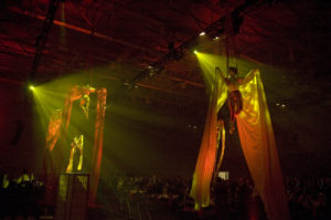 Aerial acrobatics in stage lighting