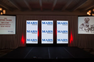 LED panels flanked by screens
