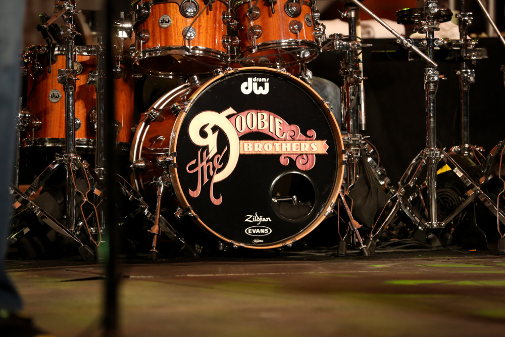 A photo of the bass drum with the Doobie Brothers logo from a recent event produced by Tri-Marq.