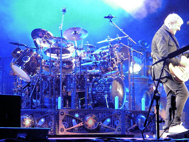A photo of a drum setup at a concert that took place as entertainment after a Tri-Marq event.