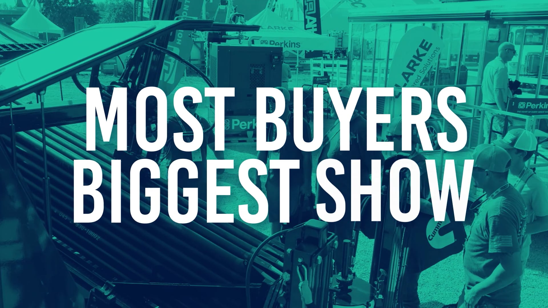a screenshot from the AEM Utility expo promo video, "most buyers, biggest show"