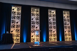 A closeup of the enhanced set columns at the 2026 spring confernece for AHTD.