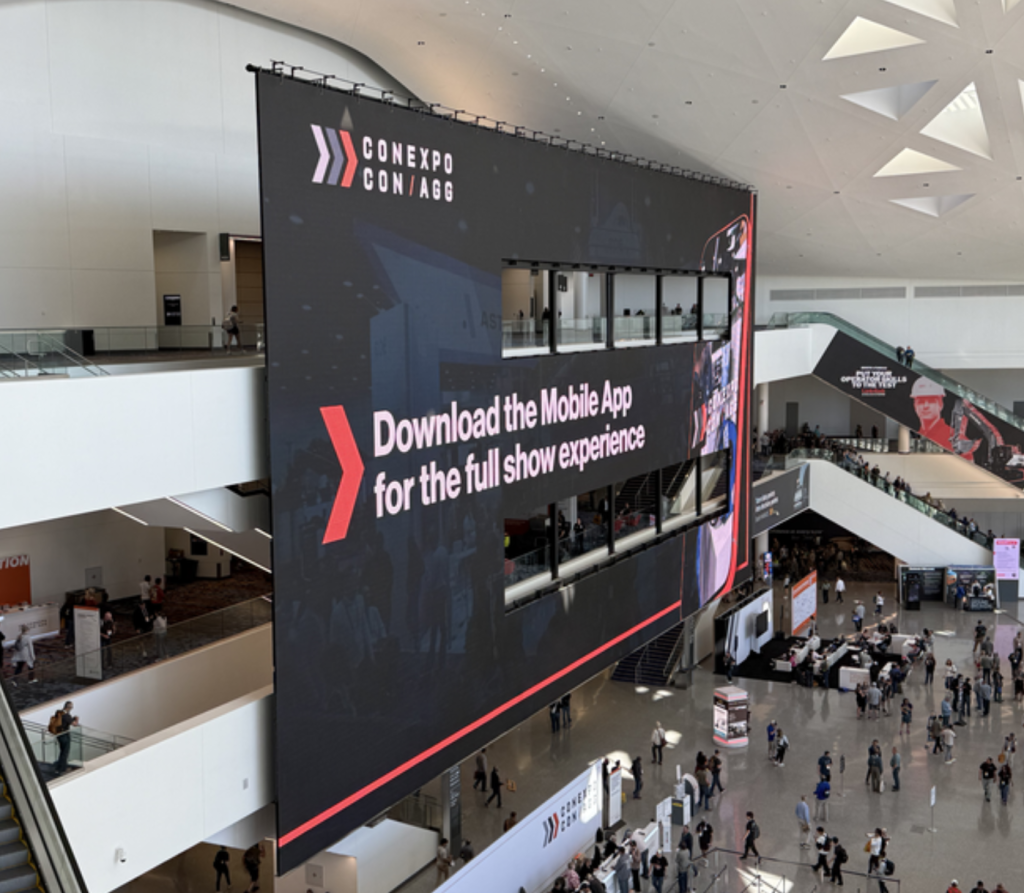 A view of the entry digital signage at the Conexpo-Con/Agg 2026 conference