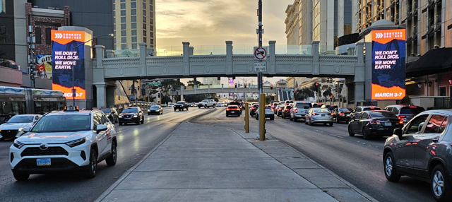 A view of digital signage on the las vegas strip promoting the Conexpo-Con/Agg 2026 trade show. Graphics created by Tri-Marq for the event. 