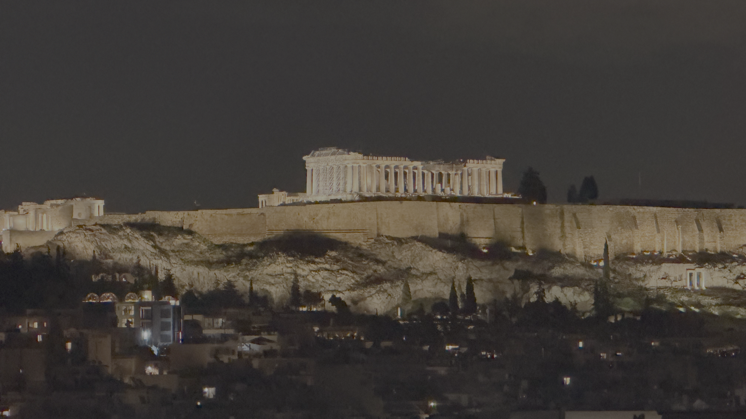A photo of the Parthenon in Athens taken at night after a Tri-Marq international event.